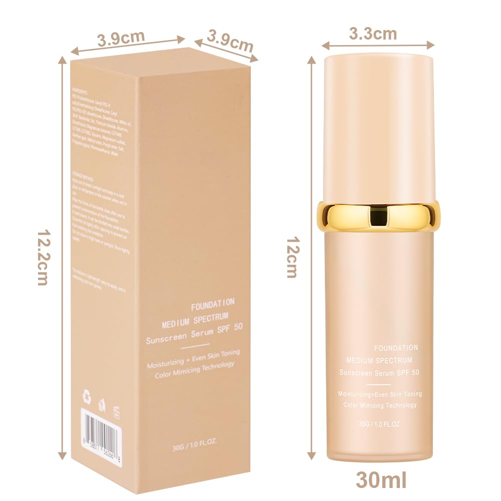 AUYAO 4-in-1 Colour Changing Foundation SPF50, Medium Spectrum, Full Coverage, Moisturizer, Light Color