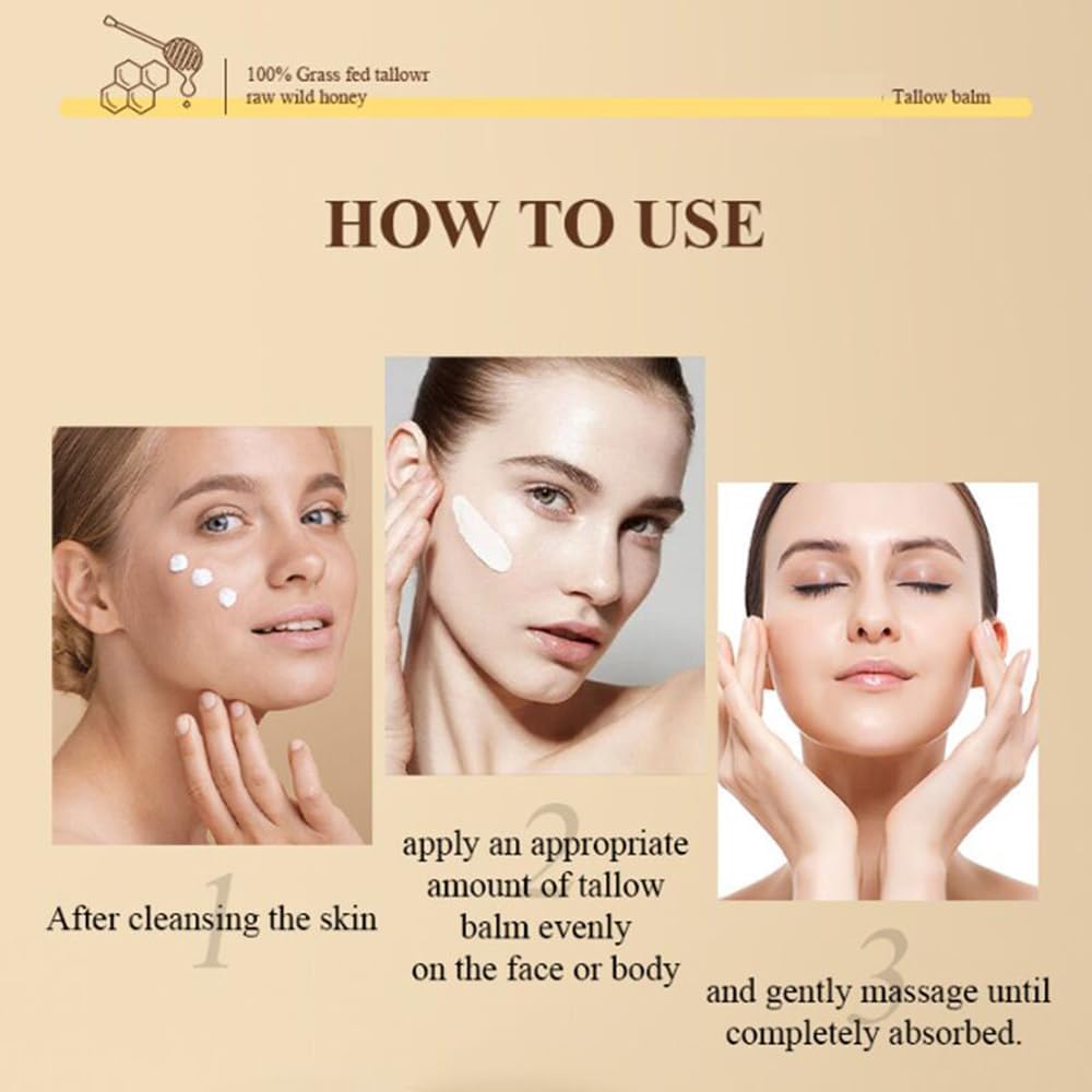 Organic Grass Fed Tallow Balm - Deeply Nourishing for Face & Body Tallow Cream, Moisturizing Skin Care Cream for Dry Skin