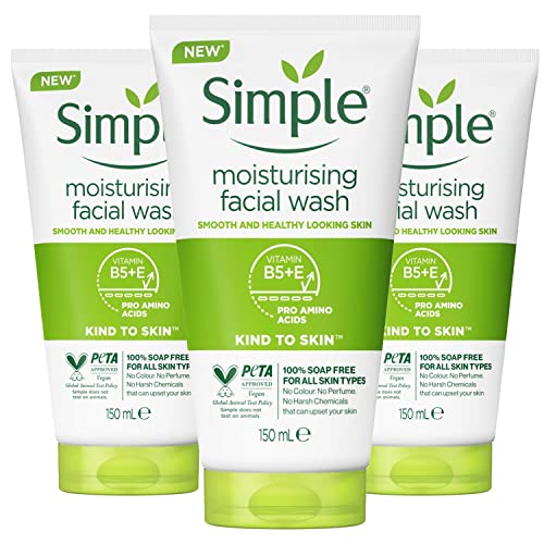 Simple Kind to Skin Moisturising Facial Wash, 100% Soap Free, Sensitive Skin, 150ml - Pack of 3
