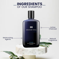 GRAHAM HILL Stowe Wax Out Charcoal Shampoo for Men - Detoxifying Mens Shampoo (250ml), Ideal for Oily Hair Shampoo with Natural Ingredients, Reduces Dandruff and Promotes Healthy Hair Growth
