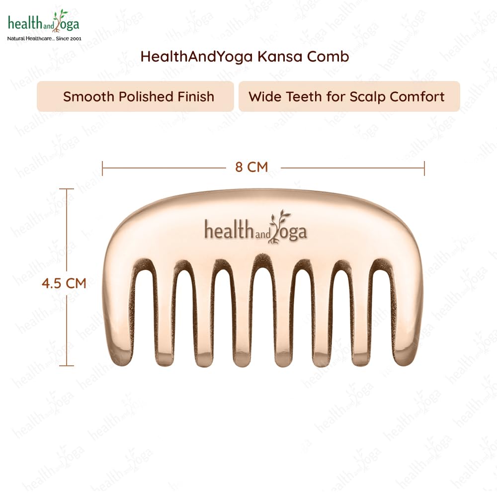 HEALTHANDYOGA HealthAndYoga Kansa Comb - Ayurvedic Healing Bronze Metal Hair Care Accessory - Detox Head Massage - Smoothens, Clears Dandruff, Tones Scalp, Revitalises Roots,Boosts Regrowth, Relaxes