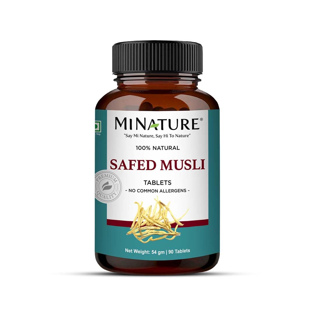 Safed Musli Tablets by mi Nature| | Pure & Natural herb | Free from Chemical & Preservative| Plant Based Gluten Free |90 Tablet, 45 Days Supply 1000mg