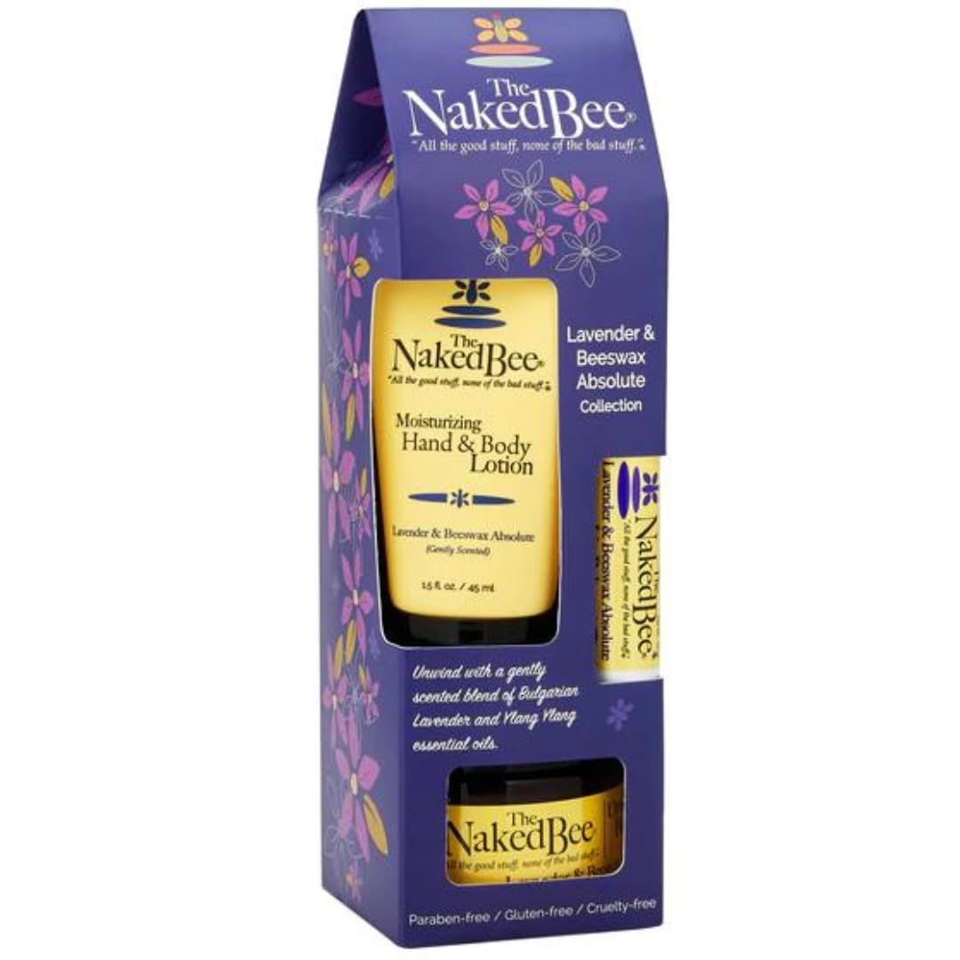 The Naked Bee Lavender & Beeswax Gift Collection. Body Butter, Body Lotion & Lip Balm Gift Set. Moisturising Body Care & Body Skin Care Collection. Moisturising Body Skincare Womens Gift Sets.