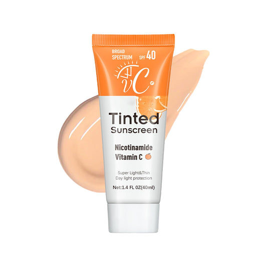 ISBEAUSOLS VC Tinted Sunscreen for Face - Factor 40 Sun Cream - Natural Skin Color & Non-Greasy SPF 40 Face Moisturiser - Suncream with Vitamin C & E - 40ML Lightweight Daily Protection for Women