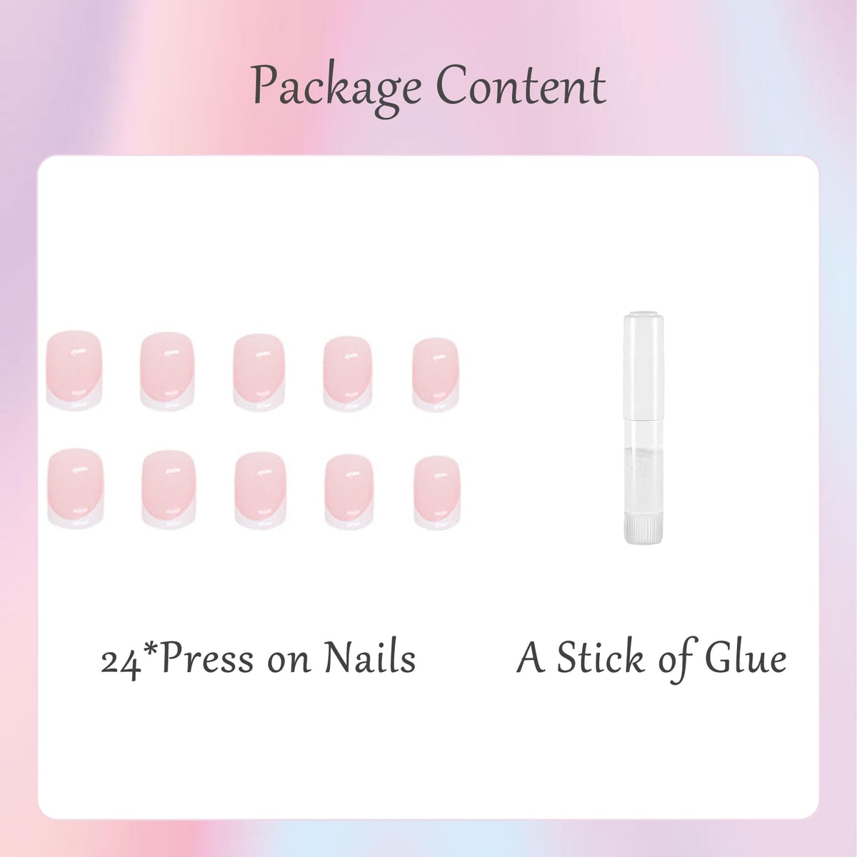 EONFAVE 24 Pcs French False Nails - Press on Nails - Full Cover False Nails Nude White Square Stick on Nails - French Fake Nails Stick on Nails for Women and Girlfriend Nail Art