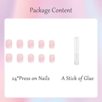 EONFAVE 24 Pcs French False Nails - Press on Nails - Full Cover False Nails Nude White Square Stick on Nails - French Fake Nails Stick on Nails for Women and Girlfriend Nail Art