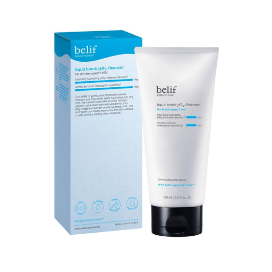 belif Aqua bomb jelly cleanser | Jelly-to-foam mild hydrating facial cleanser with hyaluronic acid, melts away makeup and impurities, Korean skincare, Korean beauty (160ml)