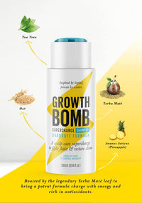 Growth Bomb Supercharge Dandruff Shampoo 300ml - NOURISH hair & CALM sensitive scalps. Yerba Maté. Tea Tree. Natural Ingredients.
