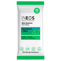 INEOS Hygienics INEOS Skin Science Deo Wipes - 15 wipes - All Day + All Night Freshness + Protection - Geranium + Mint - On-the-go Freshness - With SkinActiv Cooling Tech™ - Plant Powered