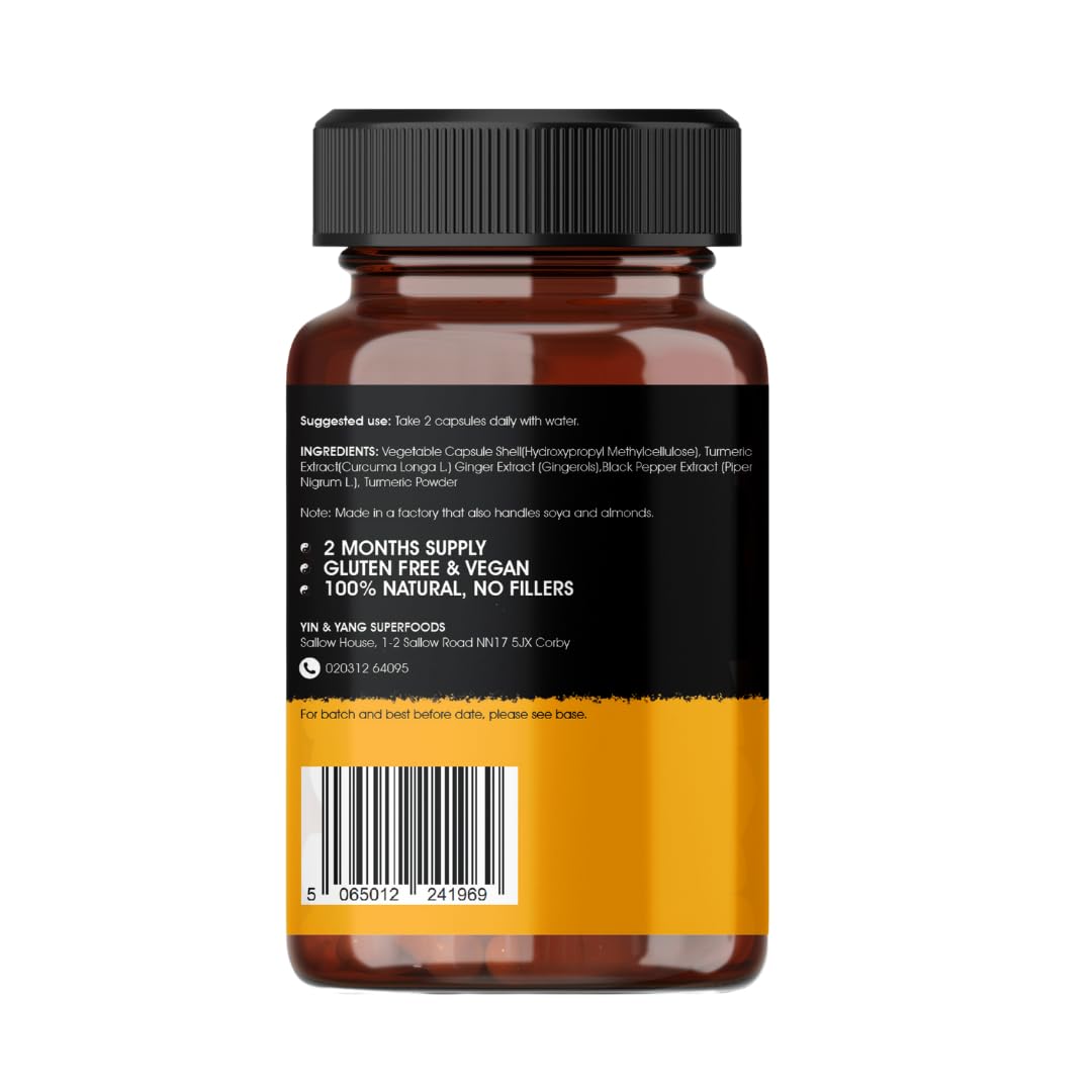 Turmeric Capsules 2000mg with Ginger and Black Pepper, by Yin & Yang Superfoods | High Strength Supplement | Immune Support & Joint Health | Eco-Friendly Packaging | Two Month Supply