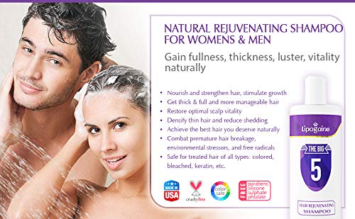 Lipogaine Hair Loss Prevention Premium Organic Shampoo, For Men and Women - Color Safe, With Biotin and Argan Oil