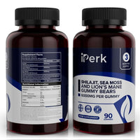 iperk iPerk Shilajit, Sea Moss & Lion’s Mane Gummy Bears | 3,000mg Shilajit | 6,000mg Total Per Gummy | 90ct | 3-Month Supply | Made in The UK | Halal | Natural Wellness Support