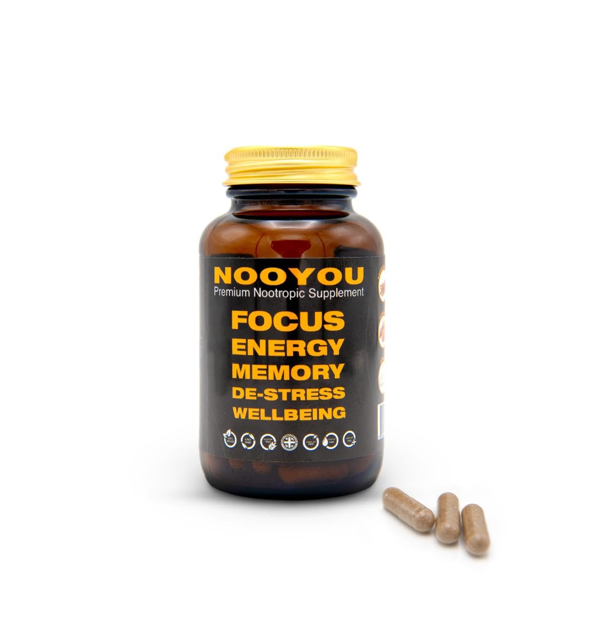 NooYou Nootropic Brain Supplement Mushroom Complex Increased Energy, Focus, Memory Wellbeing Formula Alpha GPC, Lions Mane, Ashwagandha, 60 Capsules