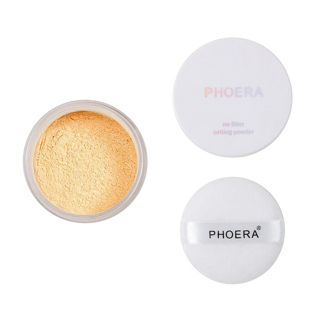 Phoera AQUAPURITY - PHOERA Loose Makeup Setting Matte Face Powder + Puff, Long Lasting Lightweight Foundation Make Up Fixer Beauty Blender Highlighter Palette Flash Photography (103 - Banana)