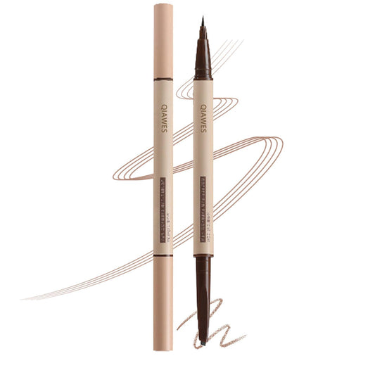 QIAWES 2024 New Dual-ended Eyebrow Pencil, Ultra-fine Pencil + Liquid Brow Pen for Quick and Precise Brow Definition, Eye Makeup Gifts for Women (Natural Brown)
