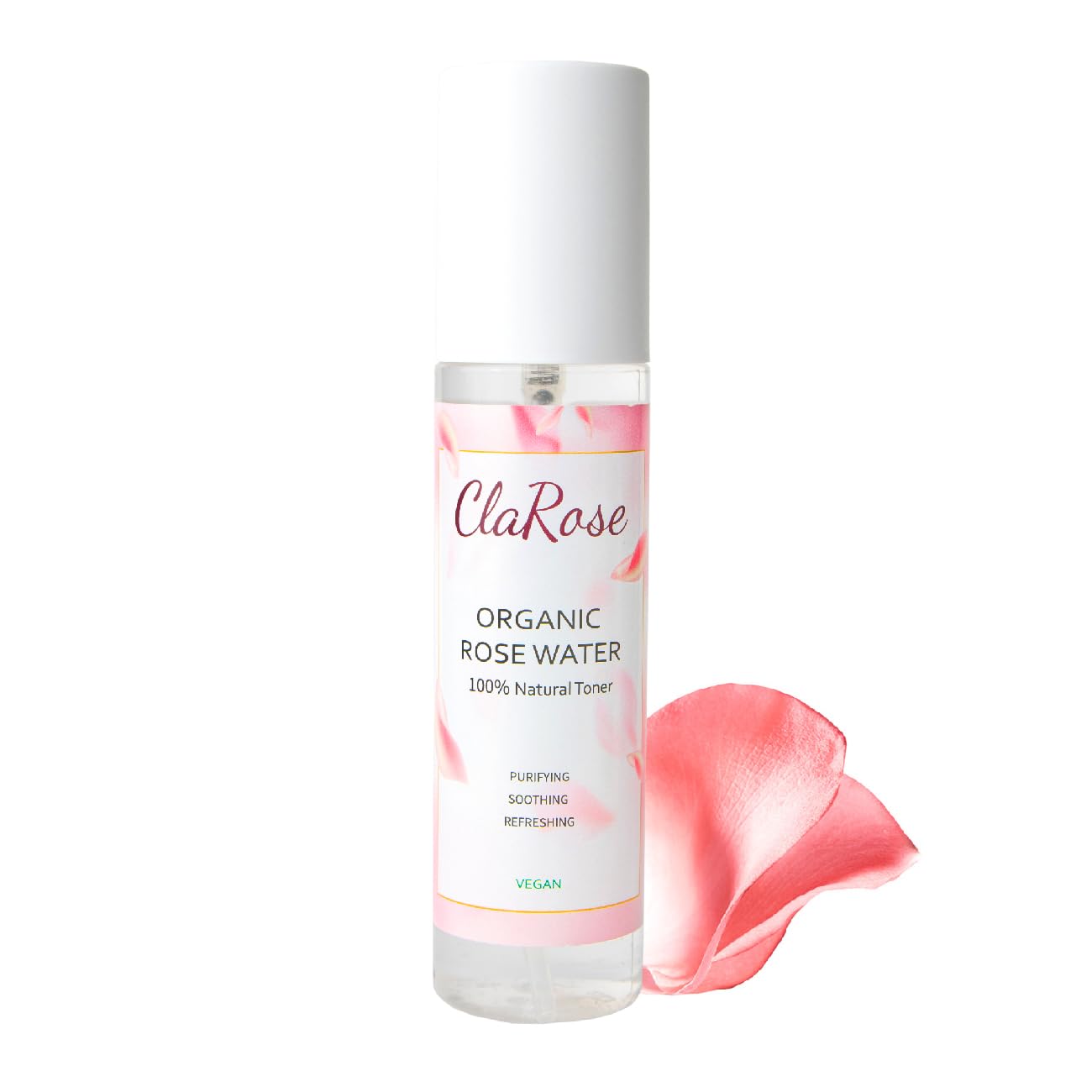 ClaRose 100% Natural Organic Rose Water, Hydrating and Purifying Vegan Toner, 150 ml