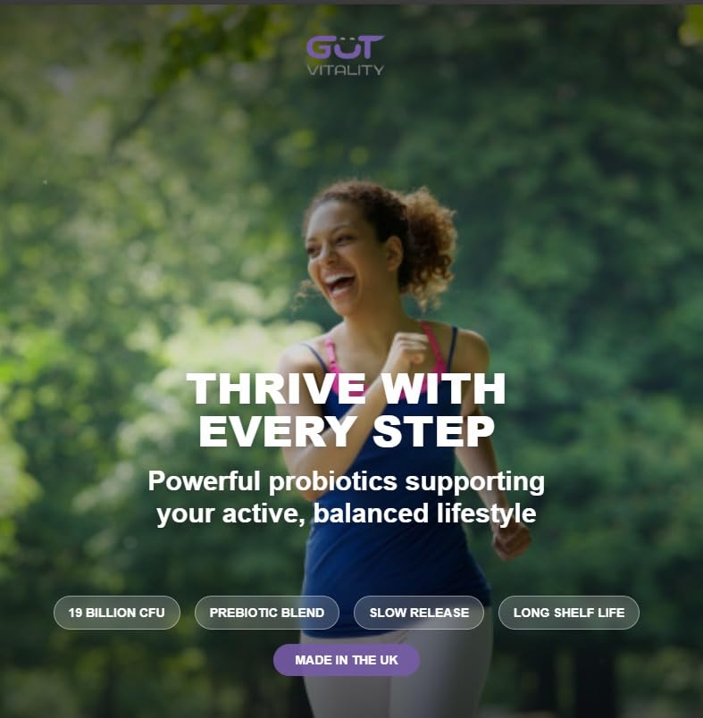 Gut Vitality Probiotic for Gut Health | 19 Billion CFU | 7 Strains for Bloating Relief & Digestive Support | 60 Delayed-Release Vegan Capsules | with Prebiotic Inulin