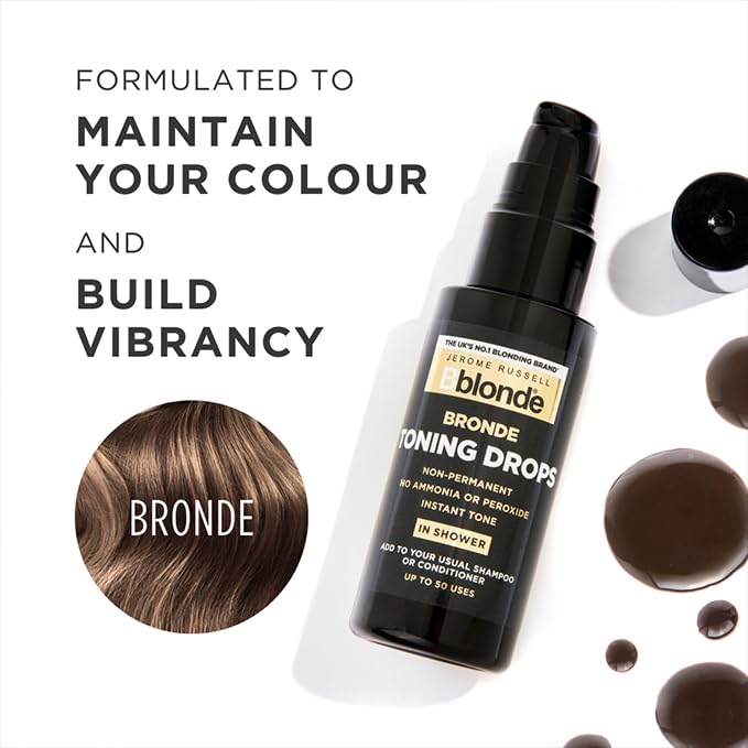 Jerome Russell Bblonde Bronde Toning Drops - Non-Permanent Bronde Hair Toner, Refresh & Maintain Bronde Hair Dye, Add Drops in Shower with Shampoo or Conditioner, 50 Uses
