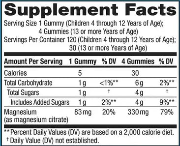 Generic Magnesium Kids - Sweet Citrus Flavored, 83mg Non-GMO, Gluten-Free, Vegan 120 Gummies