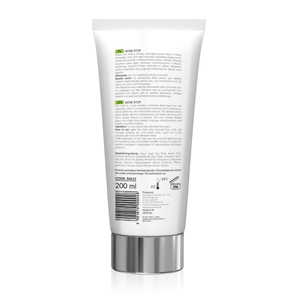 Apis Professional Acne Stop Cleansing Mask with Green Tea and Dead Sea Black Mud 200ml