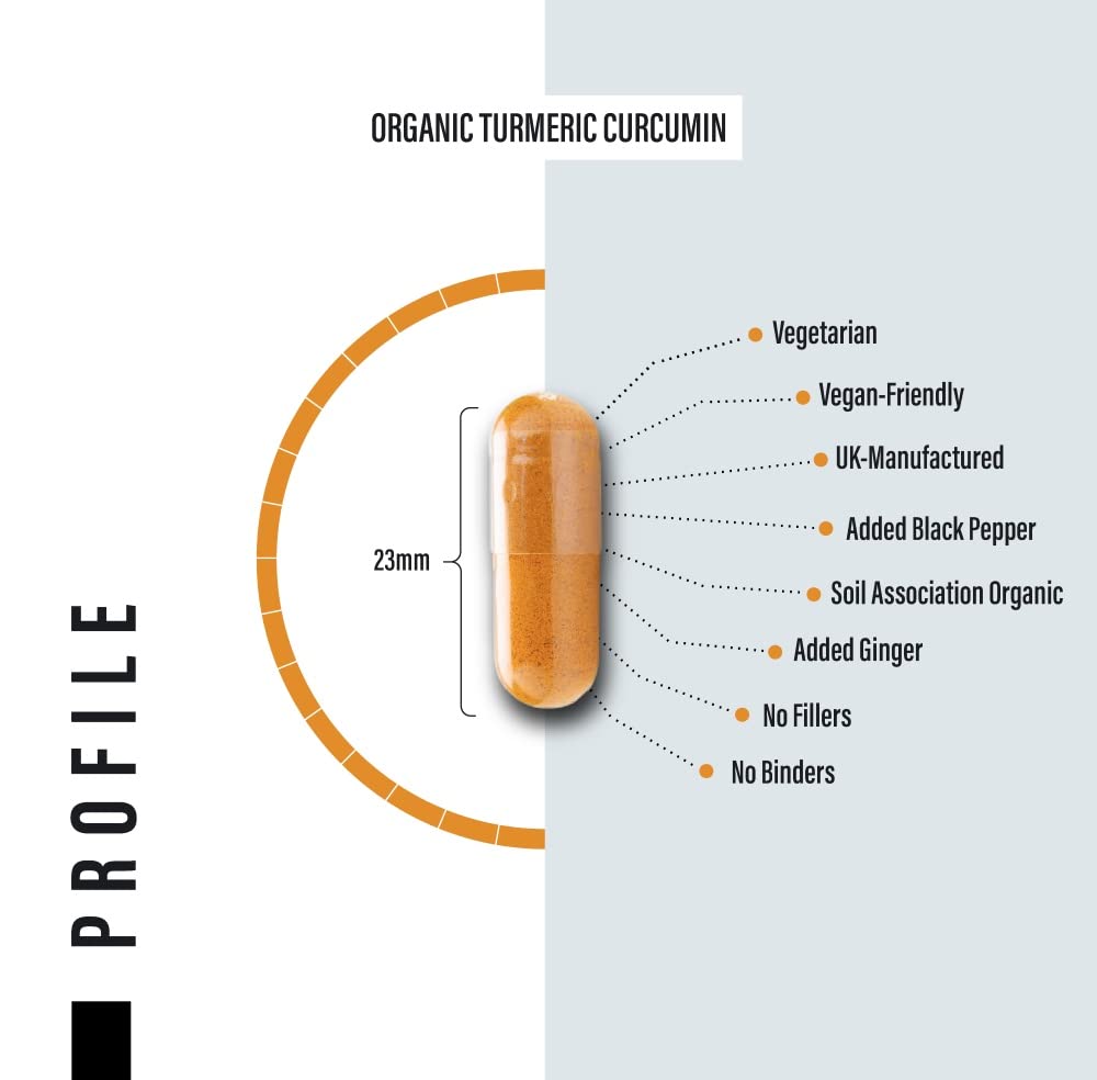 Organic Turmeric Capsules High Strength and Black Pepper with Active Curcumin with Ginger 1380mg - Advanced Tumeric - Each 120 Veg Capsule is Organic