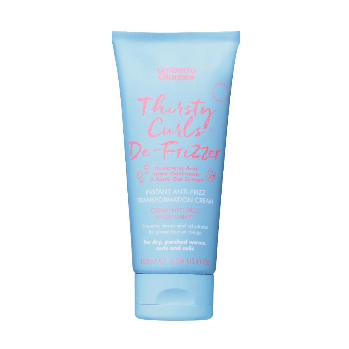 Umberto Giannini Thirsty Curls De-Frizzer Instant Anti-Frizz Transformation Cream 100ml - Vegan Curl Cream For Dry and Dehydrated Hair