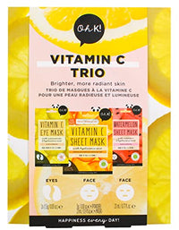 Oh K! Vitamin C Trio, Vegan and Cruelty Free Pamper Gift Set with Face Masks and Eye Mask, for Brightening and Evening Skin Tone, Watermelon and Vitamin C, 3 Piece