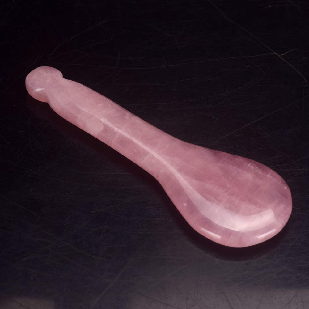 NewL Rose Quartz Jade Roller Real Jade Gua Sha Board Mushroom Massager Face Lifting Tool Facial Guasha Massage Tool (Spoon Shape)