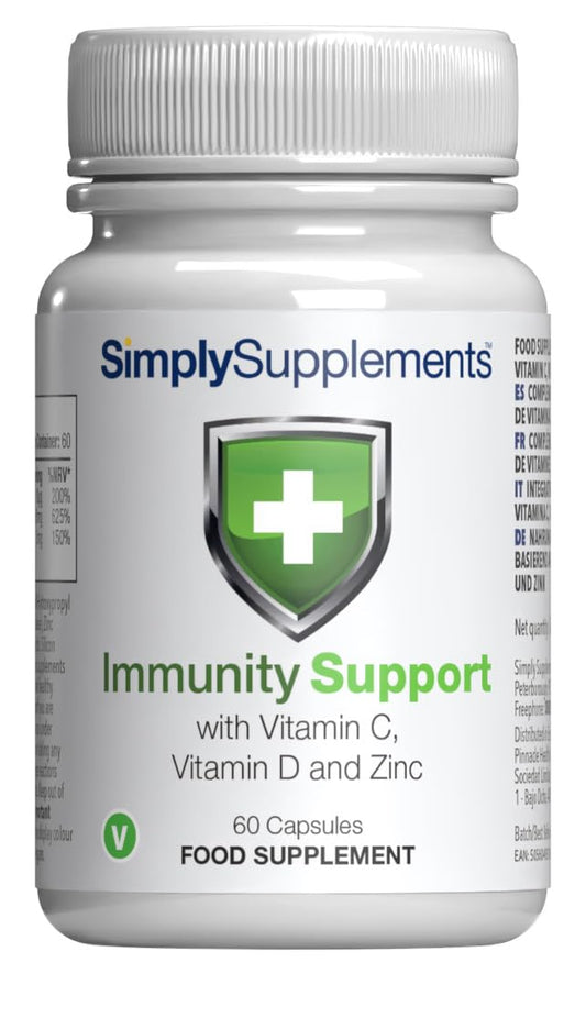 Simply Supplements Vitamin C, D and Zinc Capsules for Immunity Support | One-a-Day Formula | 60 Fast Release Capsules = 2 Months’ Supply | Vegan Friendly | Manufactured in The UK