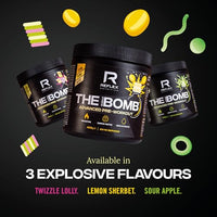 Reflex Nutrition The Muscle Bomb Caffeine Free Pre Workout Powder - 9g Citrulline Malate, 2.5g Beta Alanine - Energy, Pump & Focus for Explosive Workouts (Sherbet Lemon, 400g, 20 Servings)