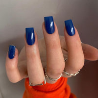 SXVME Royal Blue False Nails Medium Short Square, Press on Nails Medium Glossy Gel Full Cover Fake Nails Solid Color Natural Fit Reusable Acrylic Nails for Women Daily Wear, in 24 Pcs