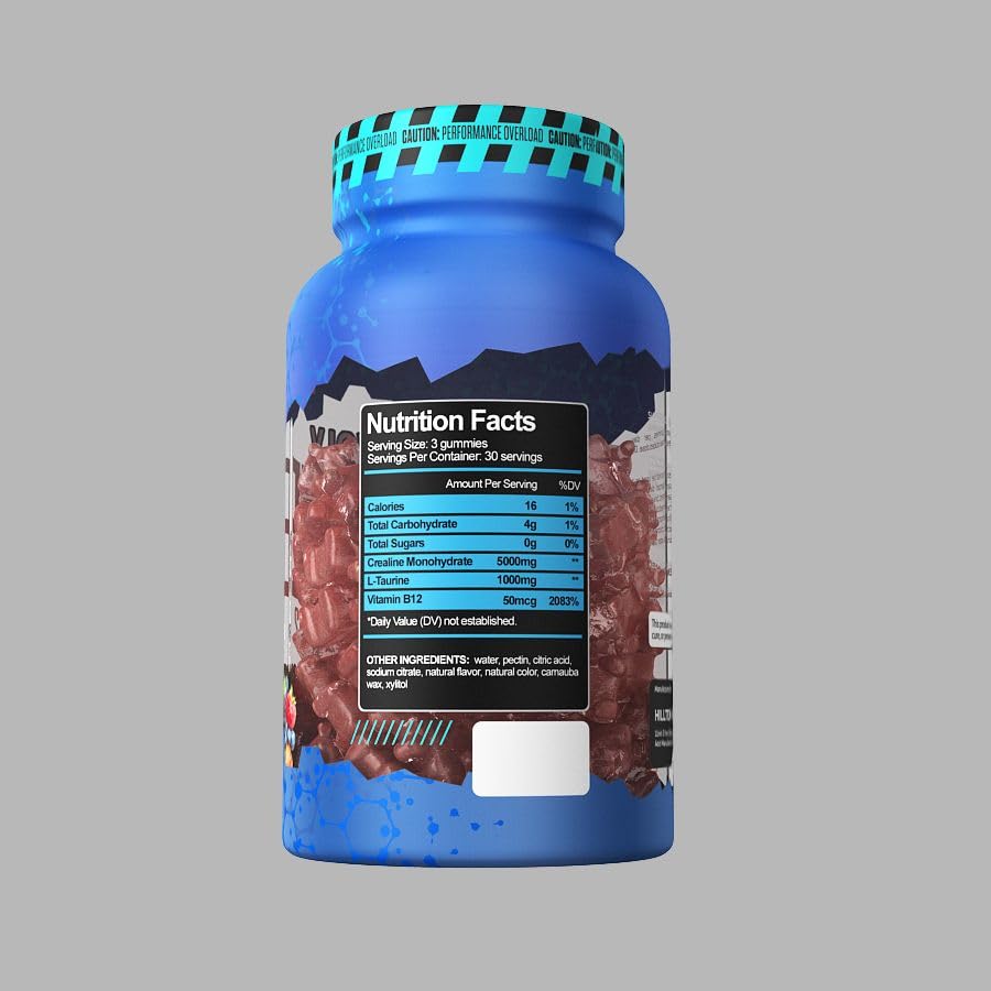 HILLTEN HEALTH Creatine Gummies with L-Taurine & Vitamin B12 – 90 Vegan Gummies | Performance, Energy & Recovery Support | Sugar-Free, Non-GMO, Berry Flavour | Workout Supplement for Men & Women