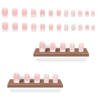ZDHSOY 24Pcs French False Nails White Tip - Medium Square Fake Nails French Tip Press on Nails, Pink Full Cover False Nails with Rhinestones & Flowers Designs for Women Girls (Flower Design)