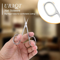 URAQT Nail Scissors, Professional Stainless Steel Curved Cuticle Scissors, Sharp Dead Skin Scissors Manicure Scissors, Pointed Beauty Scissors for Trimming Eyebrows, Nose Hair, Finger & Toe Nail Care