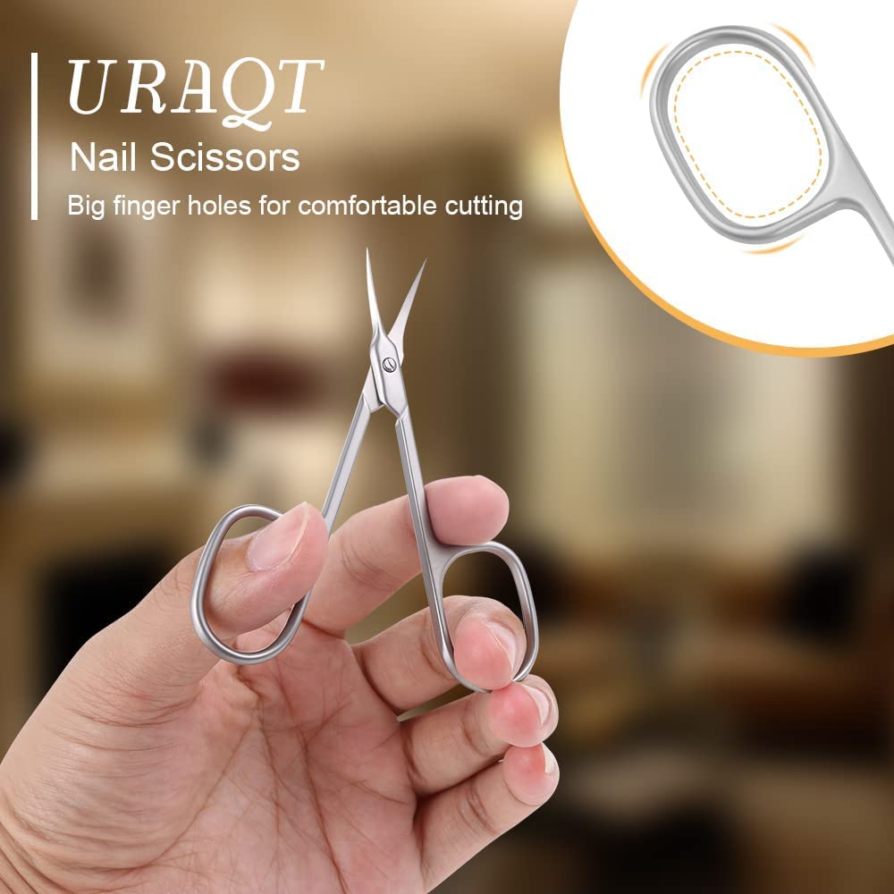 URAQT Nail Scissors, Professional Stainless Steel Curved Cuticle Scissors, Sharp Dead Skin Scissors Manicure Scissors, Pointed Beauty Scissors for Trimming Eyebrows, Nose Hair, Finger & Toe Nail Care