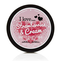 I Love Strawberries & Cream Body Butter, Made With 87% Naturally Derived Ingredients Including Shea Butter & Coconut Oil For Soft & Hydrated Skin, Moisturising & Lightly Scented, Contains Natural Fruit Extracts, VeganFriendly 200ml