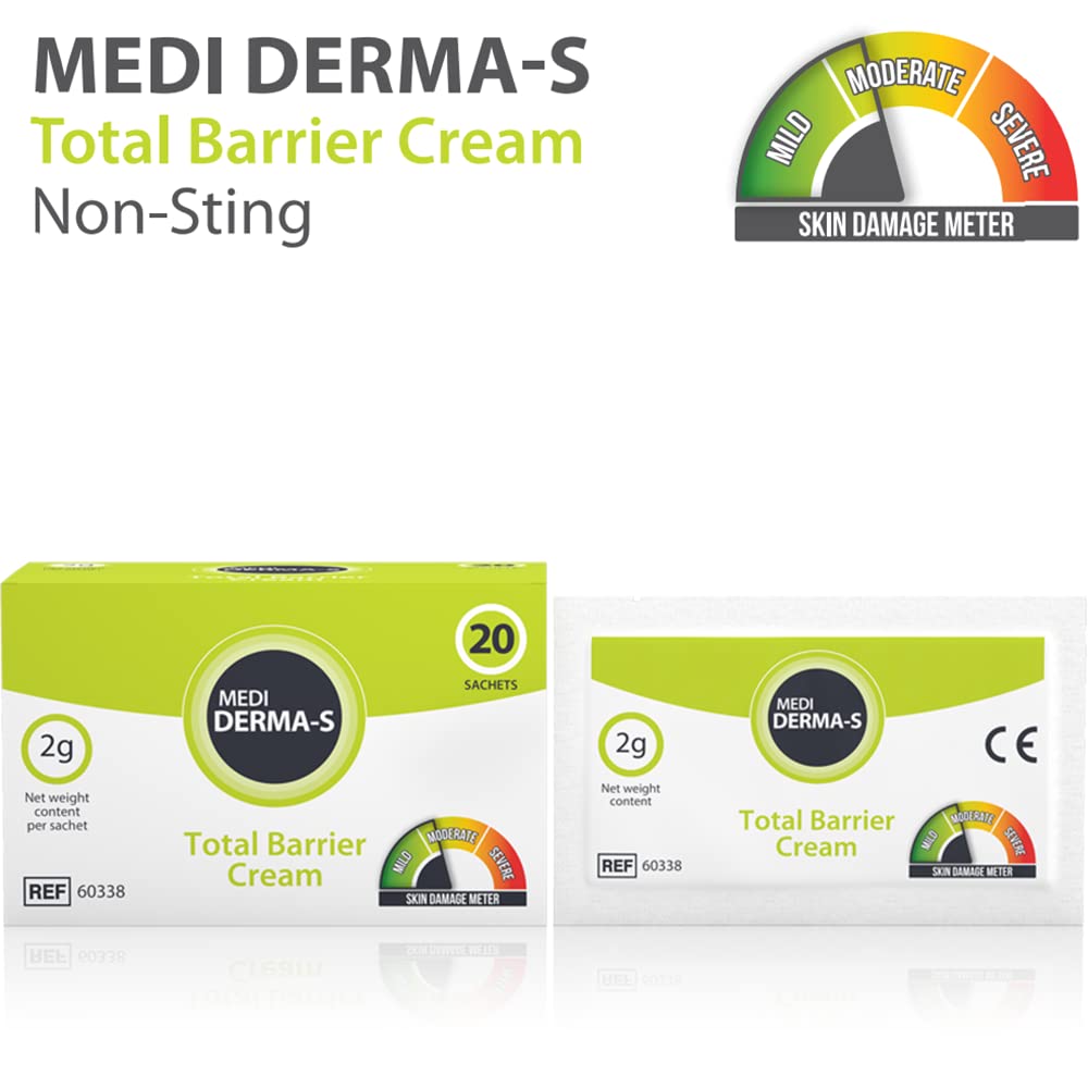 Toeah Medi Derma-S Total Barrier Cream, Provides Gentle Barrier Protection on Intact and Mild Skin - Waterproof Barrier, Long-Lasting and Quick Absorbing Formula - (20 Sachets x 2 G)