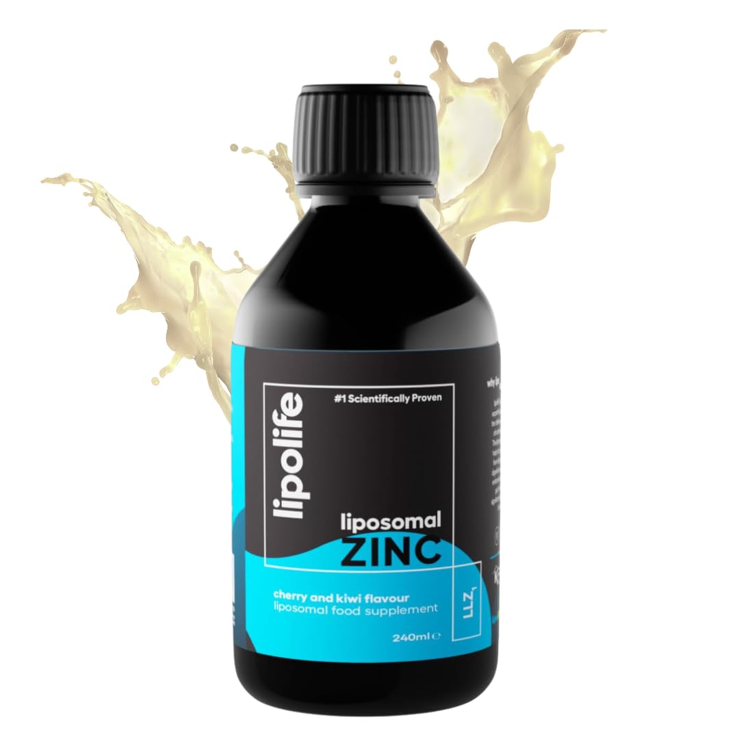 Lipolife Liposomal Liquid Zinc Supplement for Optimal Immune Support LLZ1. Delicious Cherry and Kiwi Flavour, Vegan, Gluten Free, Sugar Free. 48 Servings.