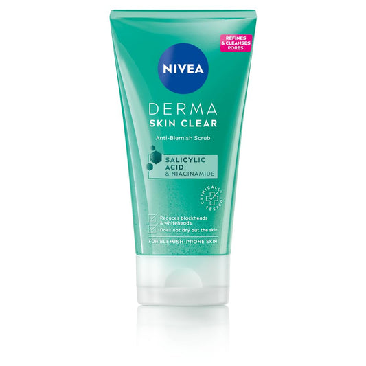 NIVEA Derma Skin Clear Scrub (150ml), Exfoliating Face Scrub, Salicylic Acid Face Wash Enriched with Niacinamide to Unclog Pores and Refine Textures, For Blemish-Prone Skin