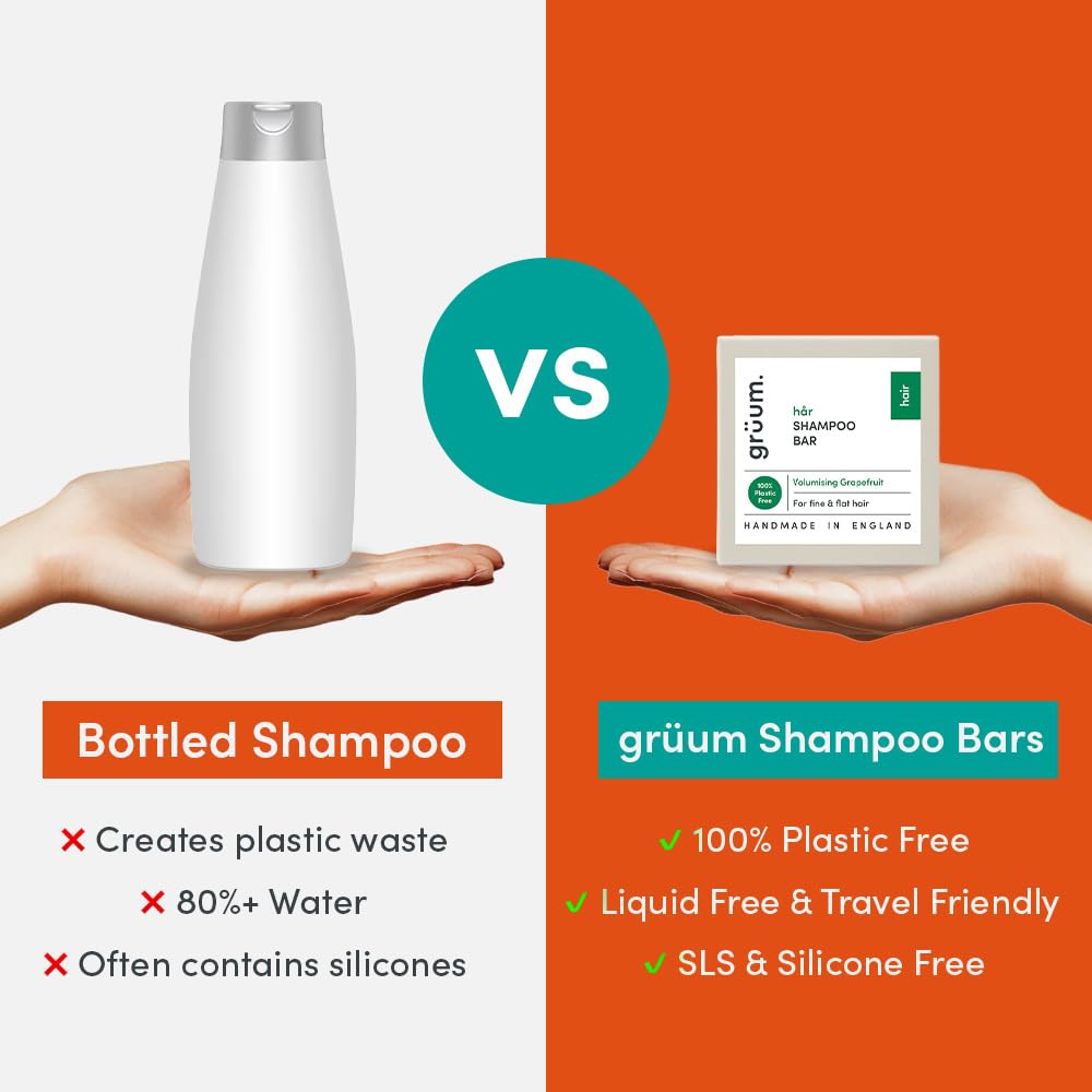 grüum Twin Pack Volumising Shampoo Bar 50g - Solid Shampoo Bars for Hair Up to 60 Washes - Plastic Free Vegan Bar for Men & Women - Paraben Free Rich Lathering Bars for Fine Hairs