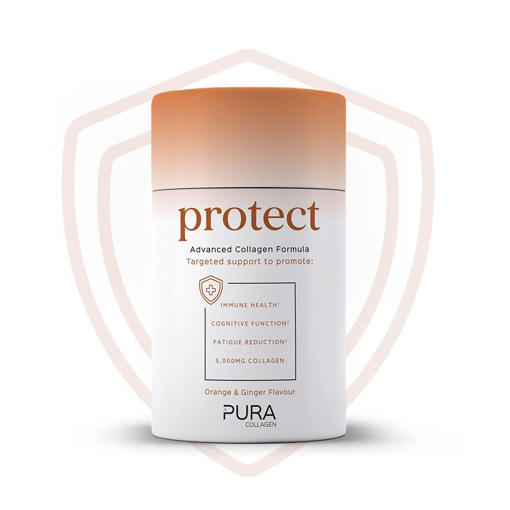 Pura Collagen Powdered Supplement (Protect) 5,000mg Bioactive Collagen Peptides® with Added Vitamin B12, Vitamin D3 and Natural Ginger Root Extract