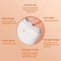 Vanyuei Electric Nail Clippers,Cordless Curved Design, Automatic Nails Blanking Sanding, No Noise, One-Key Operation Portable Nail File for Children Elderly Adults Manicure