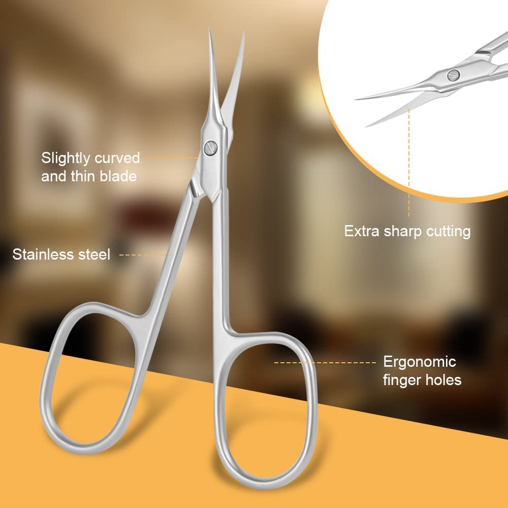 URAQT Nail Scissors, Professional Stainless Steel Curved Cuticle Scissors, Sharp Dead Skin Scissors Manicure Scissors, Pointed Beauty Scissors for Trimming Eyebrows, Nose Hair, Finger & Toe Nail Care