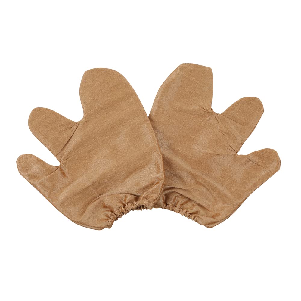 SoulGenie Silk Garshana Ayurvedic Massage Gloves - Electro Static Lymph Circulation Boost - 100% Natural Dry Skin Brushing and Exfoliation and Excess Fat Treatment - Mitt Style 1 Pair