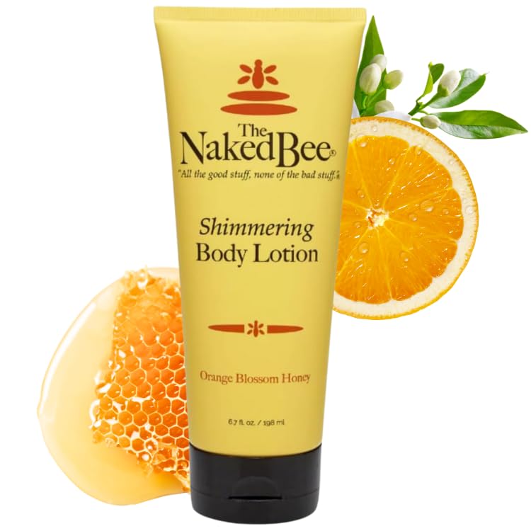The Naked Bee Shimmering Orange Blossom Honey Hand & Body Lotion 6.7oz. Moisturising Body Lotion for Women. Shimmer Body Lotion, Hydrating Skin Care. Moisturising Shimmer Body Lotion for Hydration.