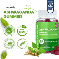 HARMONIFY Ashwagandha Gummies Rhodiola Rosea with L Theanine, Vegan Plant Based, Non-GMO, Support Energy, Relax and Restore, 1000 mg, 30 Days Servings