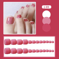 Cubahop 24pcs French Square Glitter Powder Fake ToeNails Nude False Toenails Glossy Pink White Toe Nail Tips for Women and Girls (Red 1)