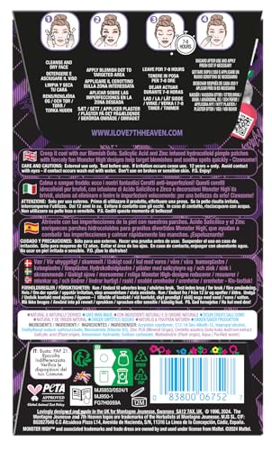 7th Heaven Monster High Blemish Dots – 24 Dots Per Pack – Perfectly Imperfect Hydrocolloid Pimple Patches for Acne and Spot Treatment