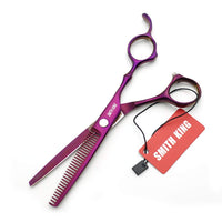 Smith King 6.0 inch Hair Scissors Set Hair Cutting Scissors & thinning Scissors with Razor&Comb in 1 Set (Violet)