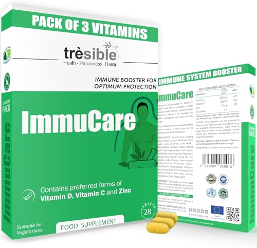 Tresible Vitamin C and Zinc Tablets for Immune Support (12 Weeks Supply) - Easy to Swallow Vitamin D, Zinc and Vitamin C Tablets to Improve Bones and Muscles Health - 84 Vegetarian Tablets for Adults